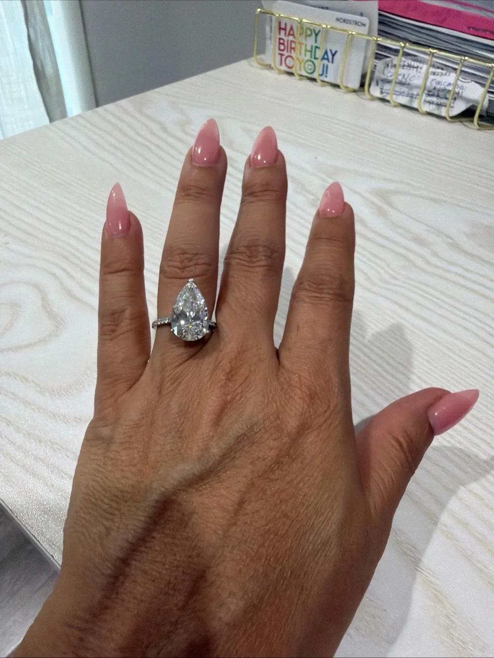 5.52 carat lab diamond pear ring